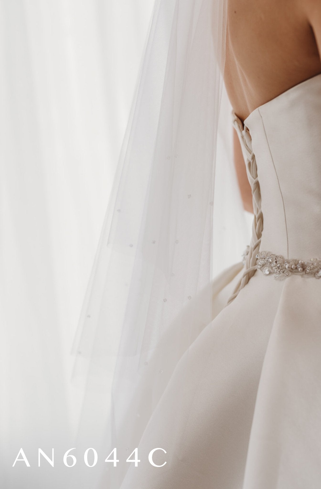 AN6044C Ivory Tulle Veil with Crystals
