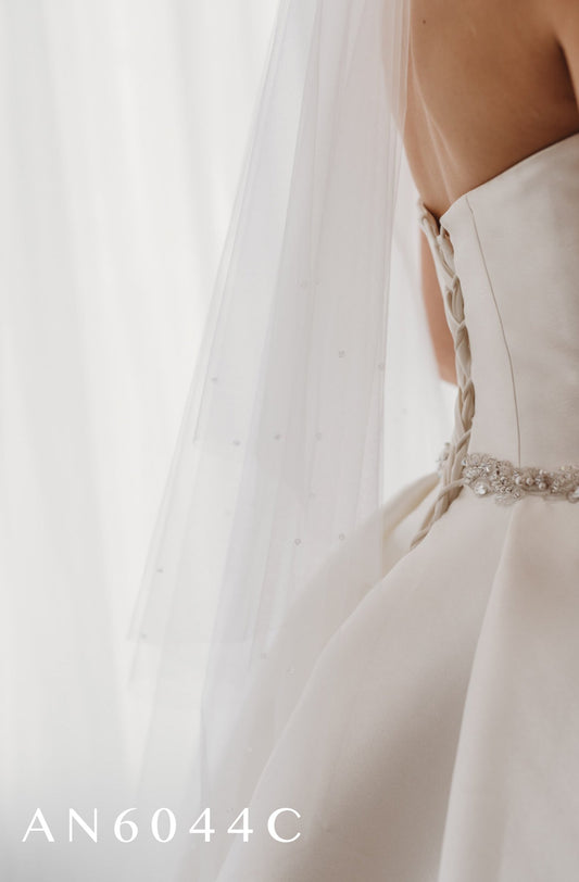 AN6044C Ivory Tulle Veil with Crystals