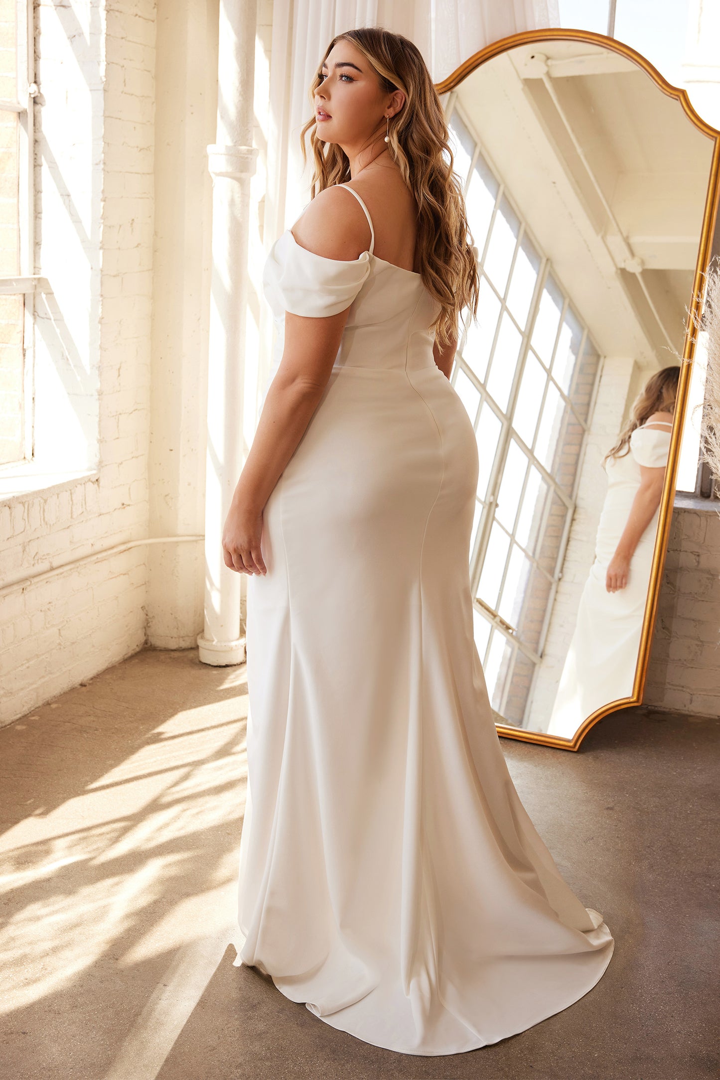 Wendy Ann C7501 Crepe Off Shoulder Bridal Gown - Vintage White