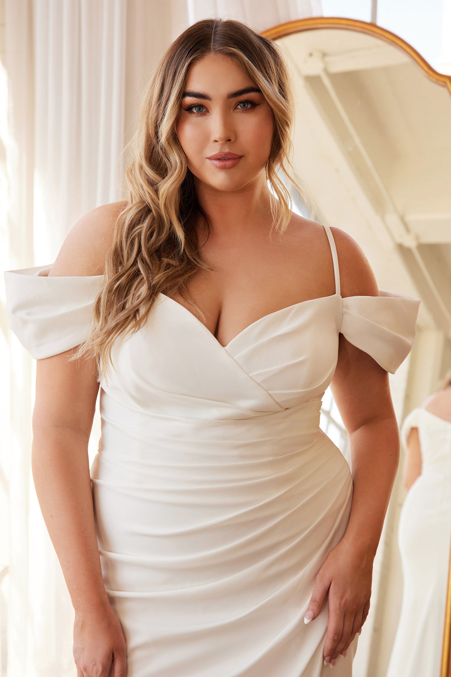 Wendy Ann C7501 Crepe Off Shoulder Bridal Gown - Vintage White