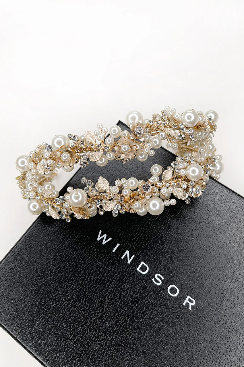 Stella Double Twin Row Gold Pearl Headband