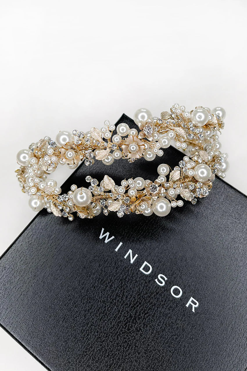 Stella Double Twin Row Gold Pearl Headband
