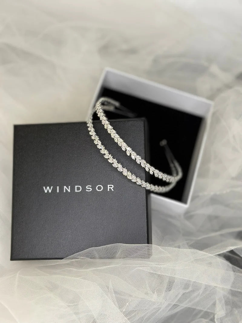 Hazel Double Silver Two Row Bridal Headband