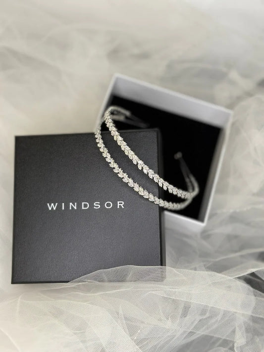 Hazel Double Silver Two Row Bridal Headband
