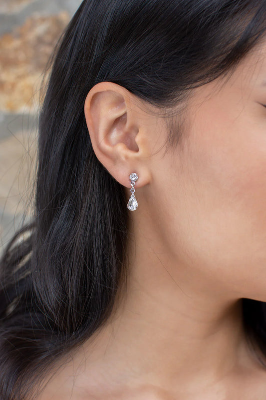 Lara Rhodium Swarovski Crystal Drop Earring