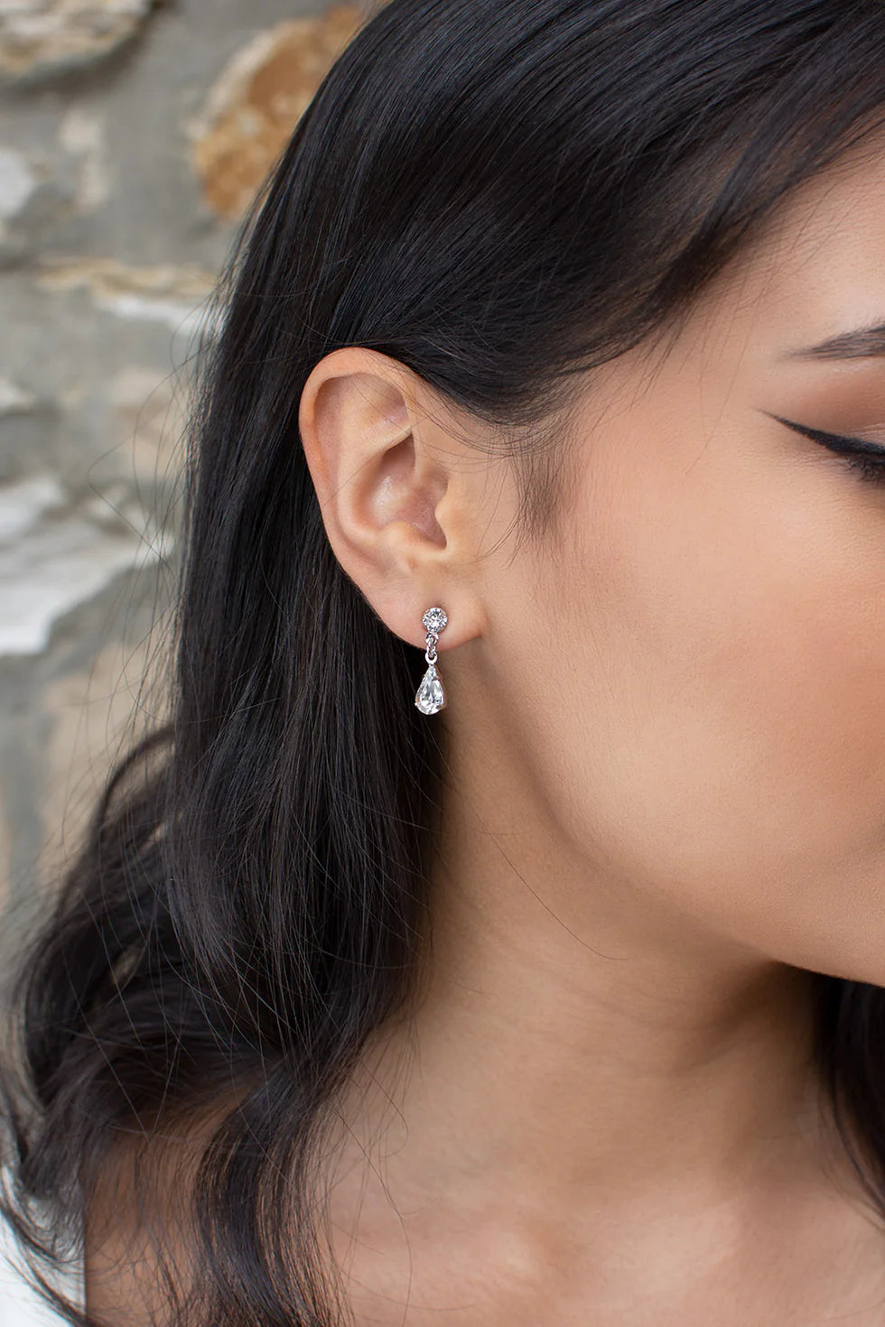 Lara Rhodium Swarovski Crystal Drop Earring