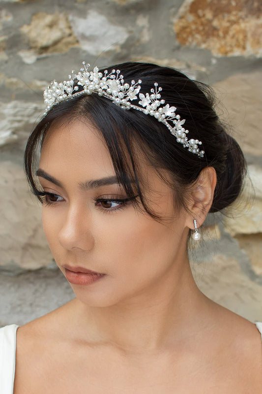 Anita Silver Full Pearl Bridal Crown