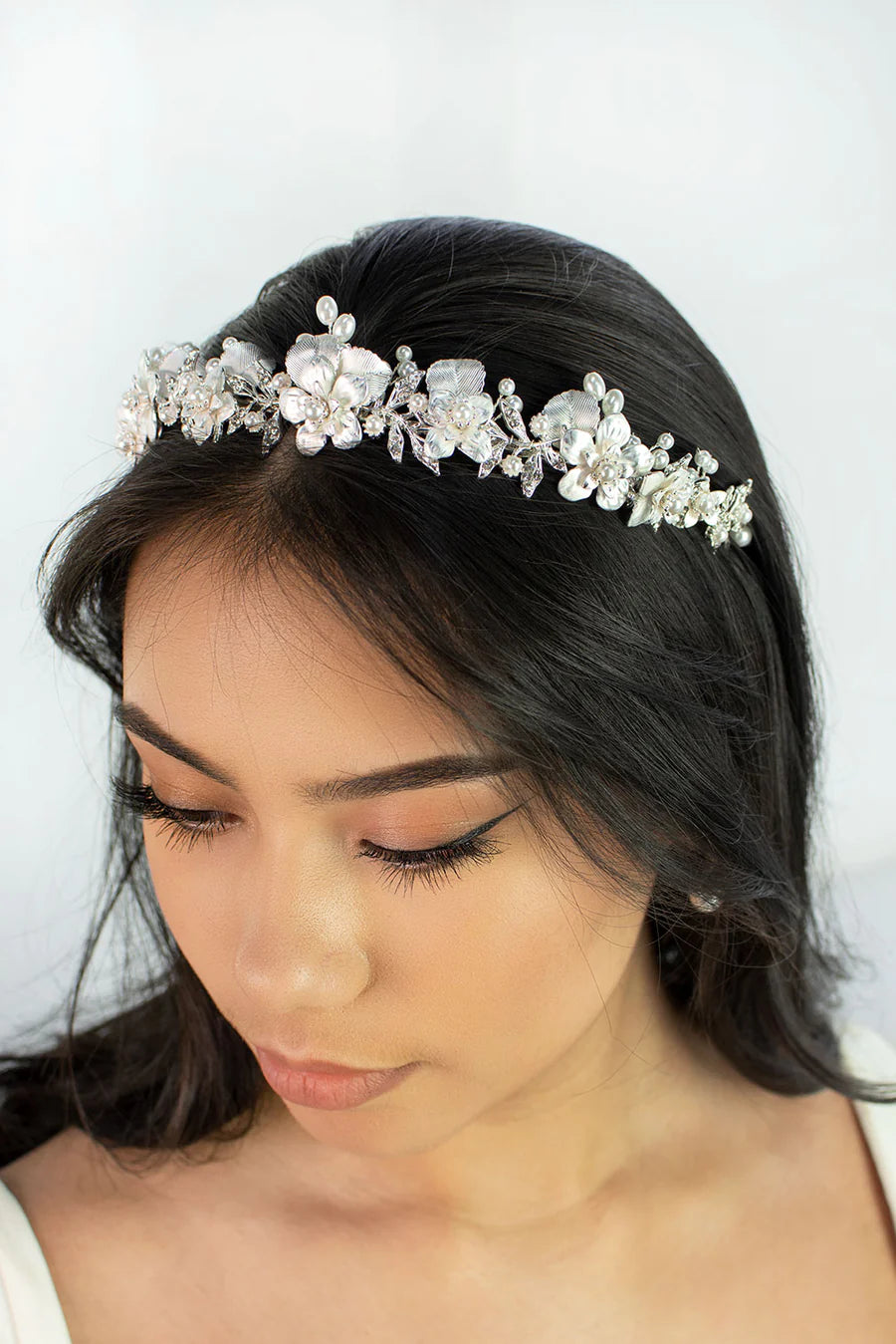 Lousie Silver Bridal Crown with Pearls