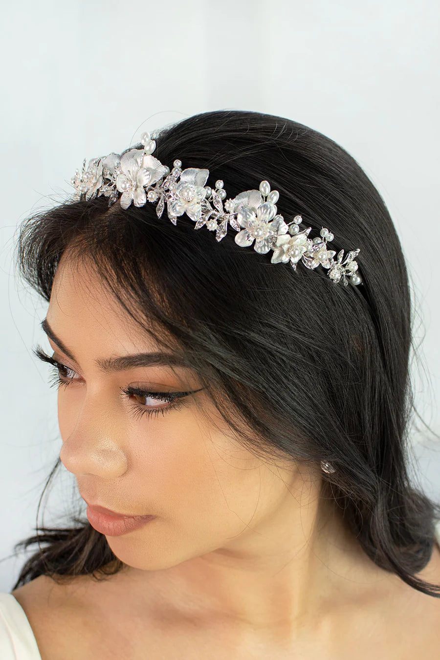 Lousie Silver Bridal Crown with Pearls
