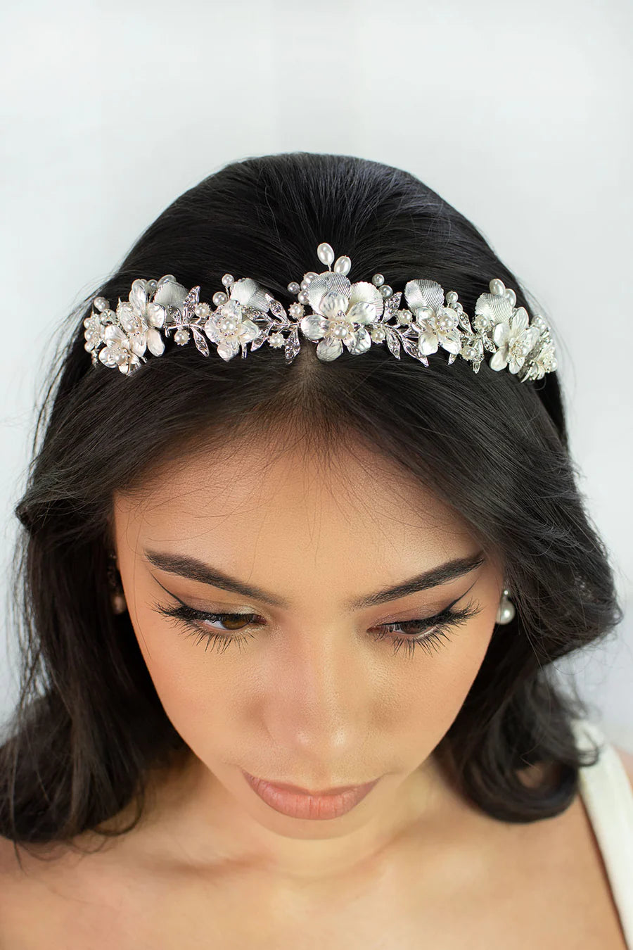 Lousie Silver Bridal Crown with Pearls