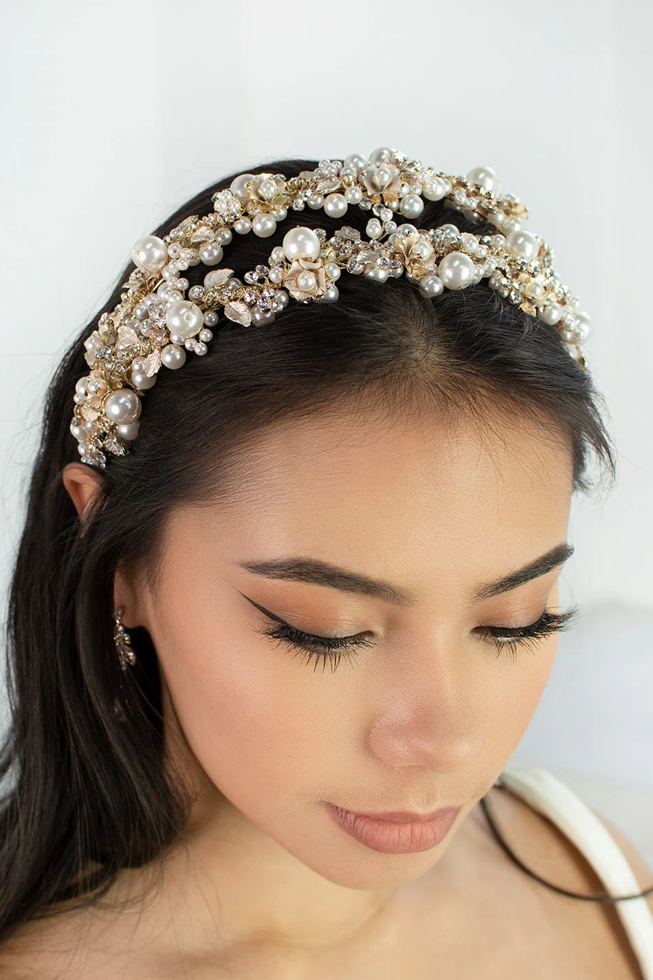 Stella Double Twin Row Gold Pearl Headband
