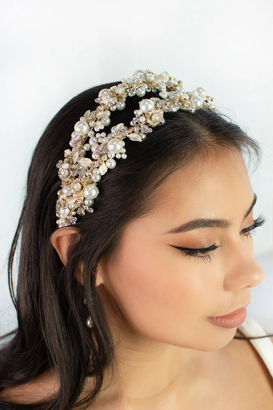 Stella Double Twin Row Gold Pearl Headband