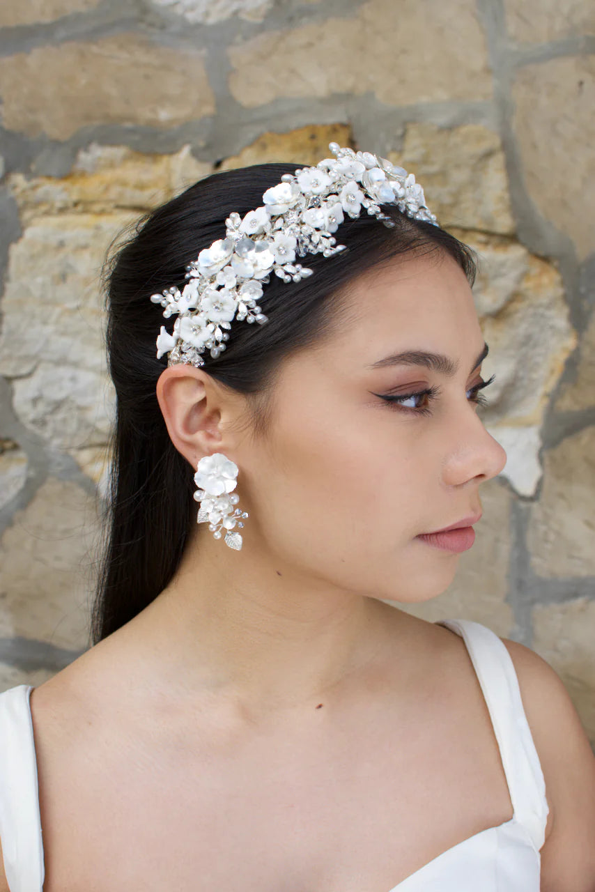 Aurelia Painted Silver Flower Drop Earrings