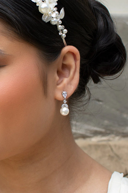Betty Silver Crystal Pearl Drop Earring