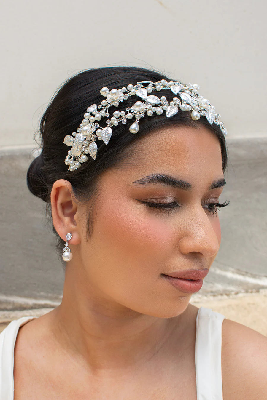 Betty Silver Crystal Pearl Drop Earring