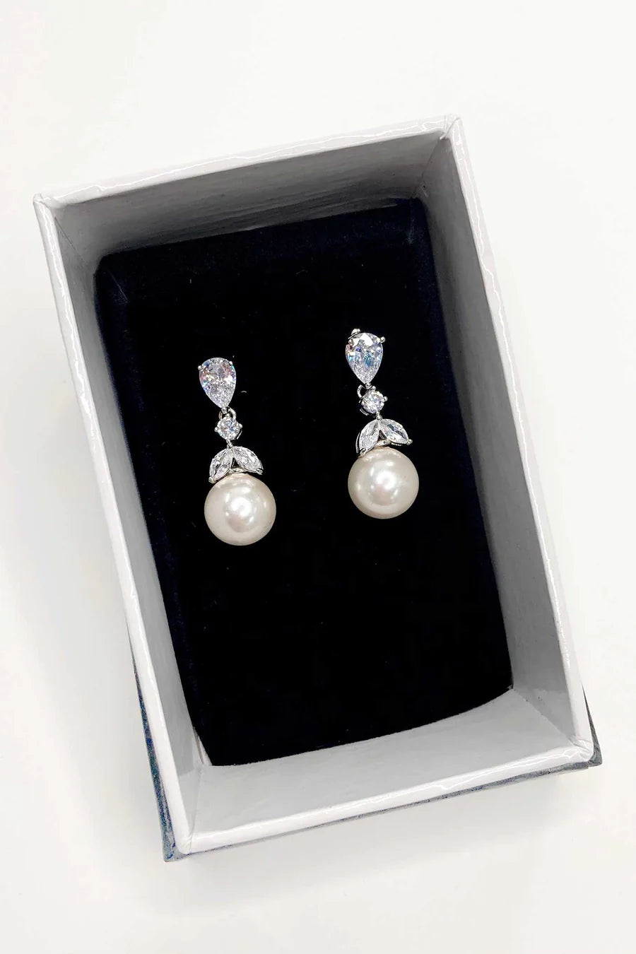 Betty Silver Crystal Pearl Drop Earring