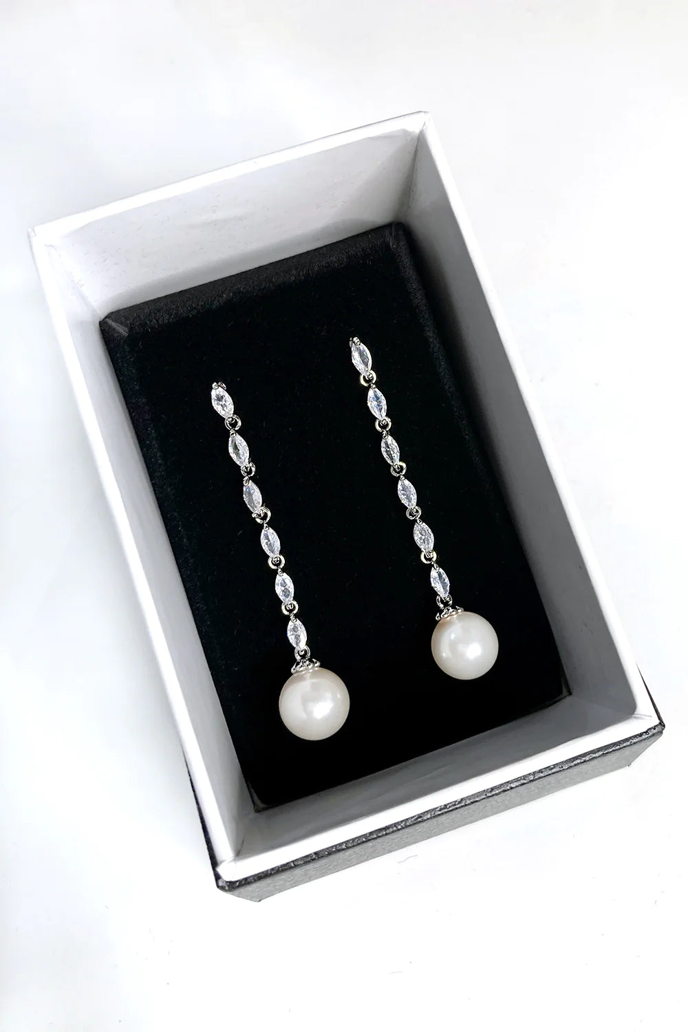 Miley Silver Long Fine Pearl Drop Earrings