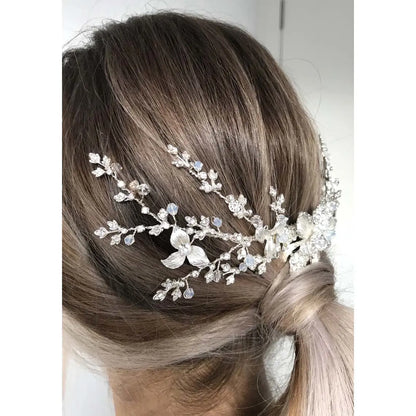 Biance Flower Headpiece - Silver/Crystal