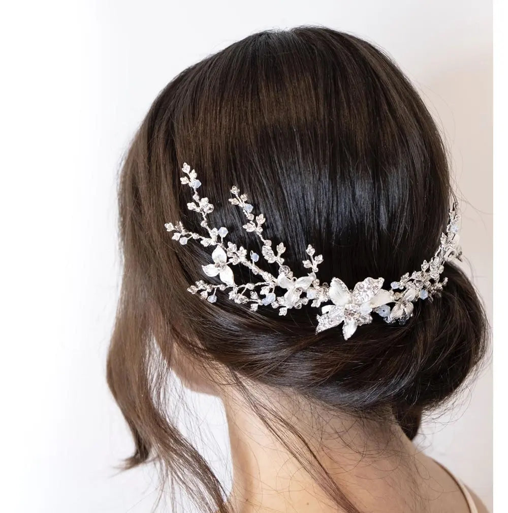 Biance Flower Headpiece - Silver/Crystal