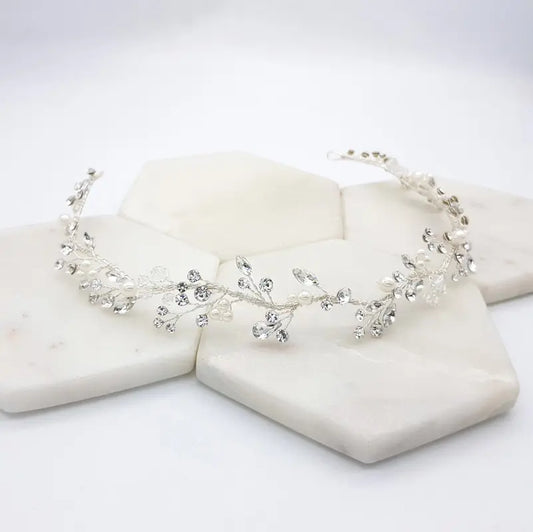 Diana Round Pearl Crystal Headband - Silver