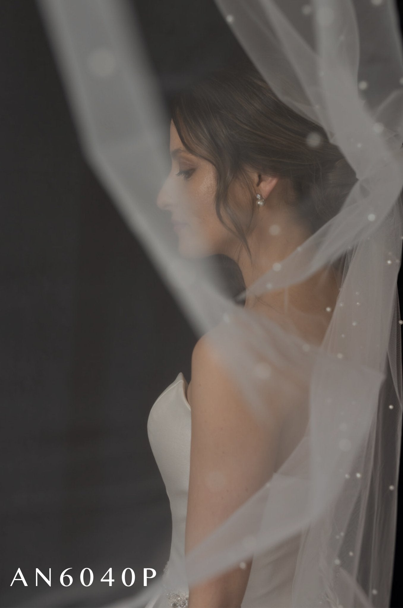 AN6040P Ivory Tulle Pearl Veil