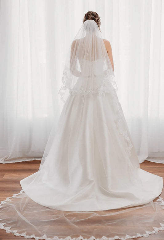 AN6041 Two Tiered Circular Cut Lace Veil