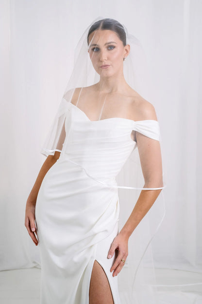 AN6045SE Satin Trimmed  Cathedral Length Veil