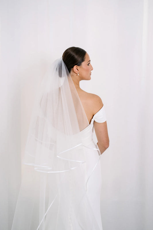 AN6045SE Satin Trimmed  Cathedral Length Veil