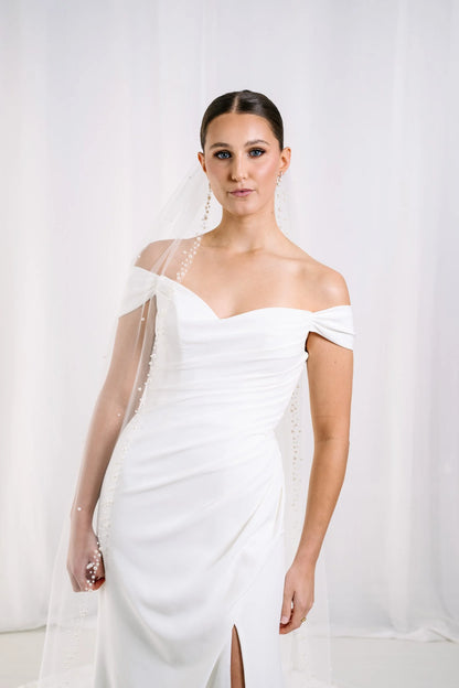 AN8001P Pearl Edge Cathedral Length Veil
