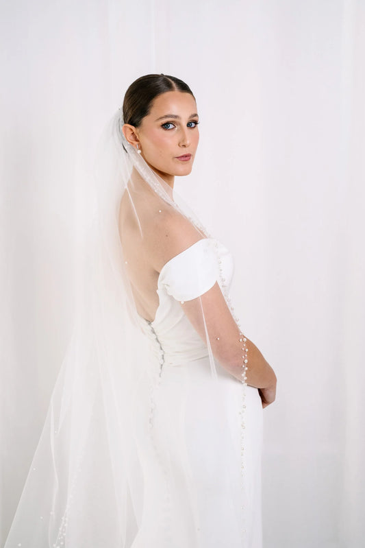 AN8001P Pearl Edge Cathedral Length Veil