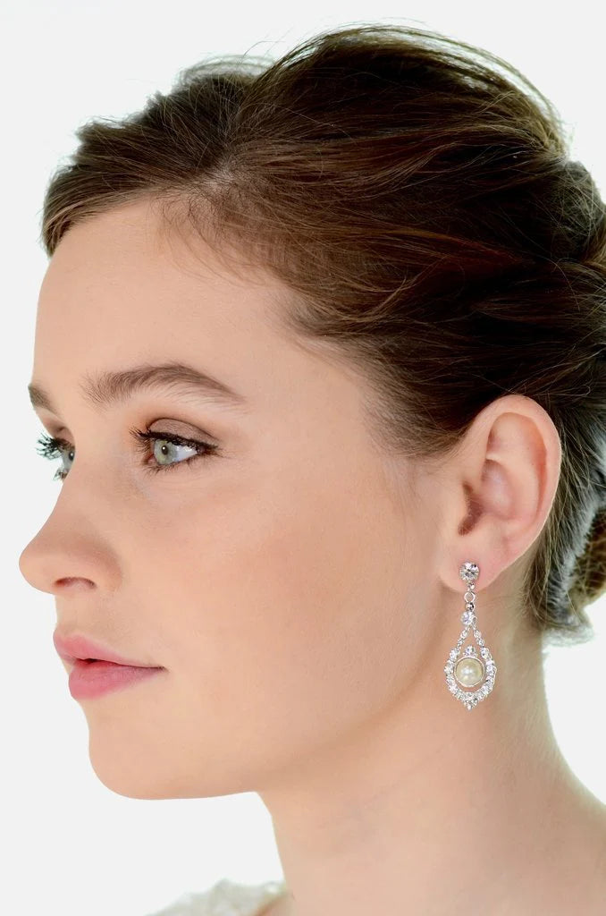 Nova Pearl Crystal Earring - Silver