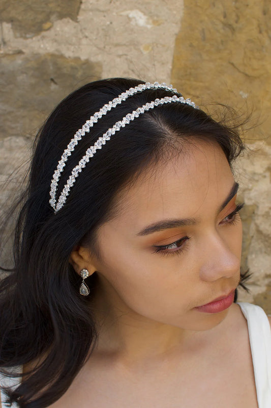 Genevieve Silver Pearl Double Bridal Headband