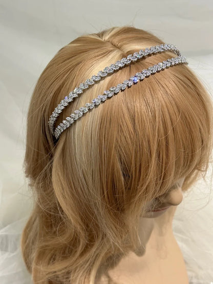 Hazel Double Silver Two Row Bridal Headband