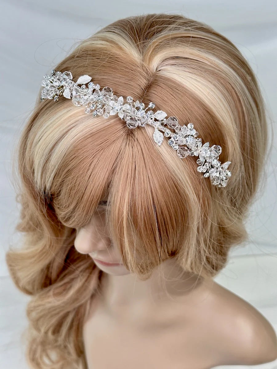 Faith Crystal Bridal Headband in Silver