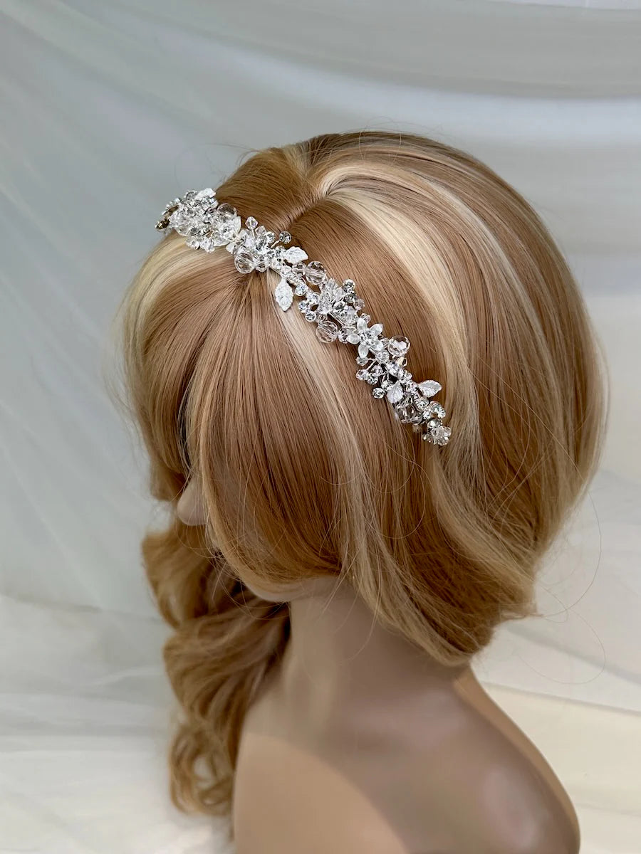 Faith Crystal Bridal Headband in Silver