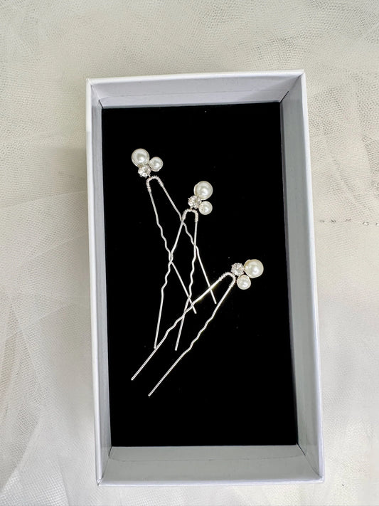 Bea Silver Pearl Hairpin Set of 3