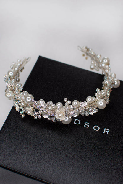 Stella Silver Bridal Peal Headband