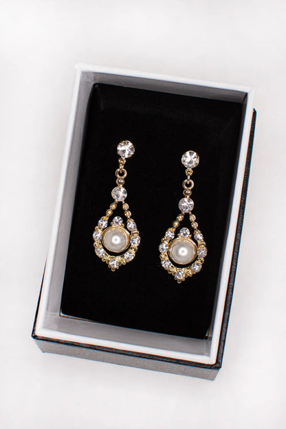 Nova Pearl Crystal Earring - Gold