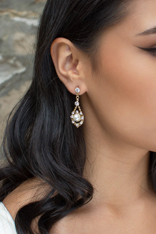 Nova Pearl Crystal Earring - Gold