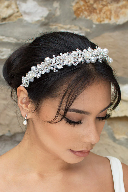 Stella Silver Bridal Peal Headband