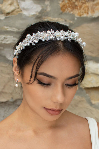 Stella Silver Bridal Peal Headband