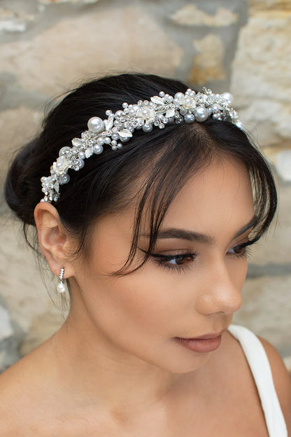 Stella Silver Bridal Peal Headband