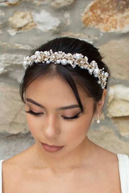 Stella Gold Pearl Bridal Headband