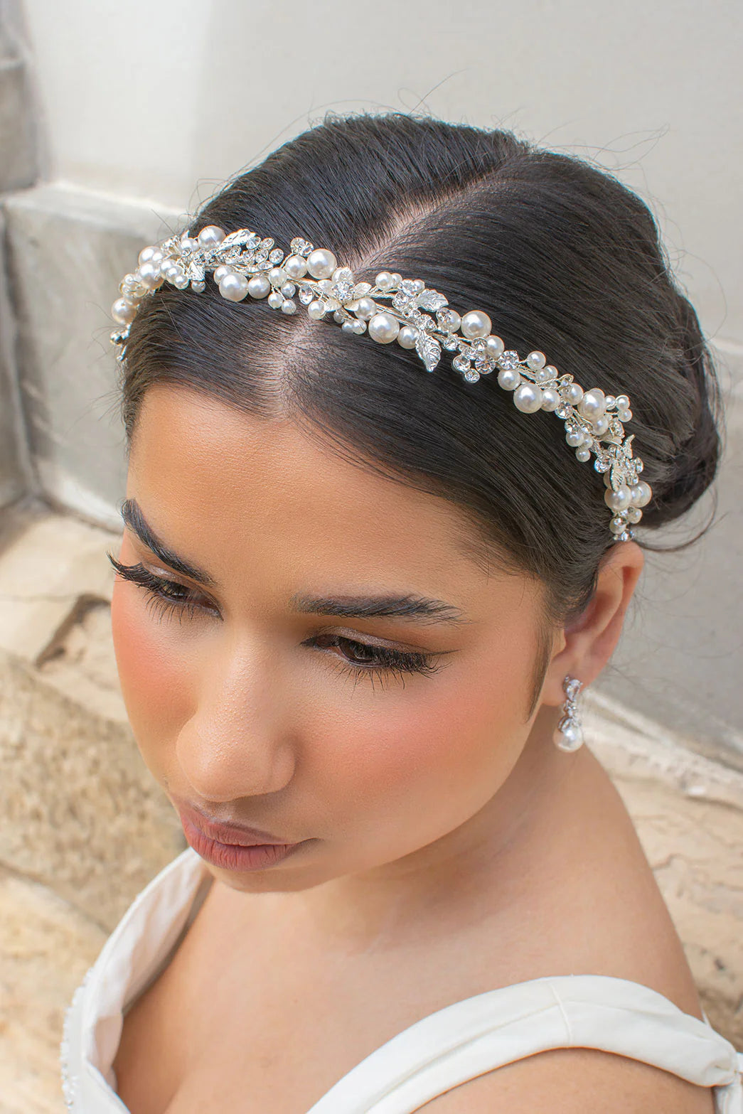 Margaret Pearl Bridal Headband in Silver