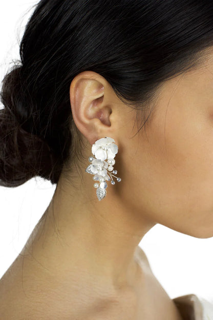 Aurelia Painted Silver Flower Drop Earrings