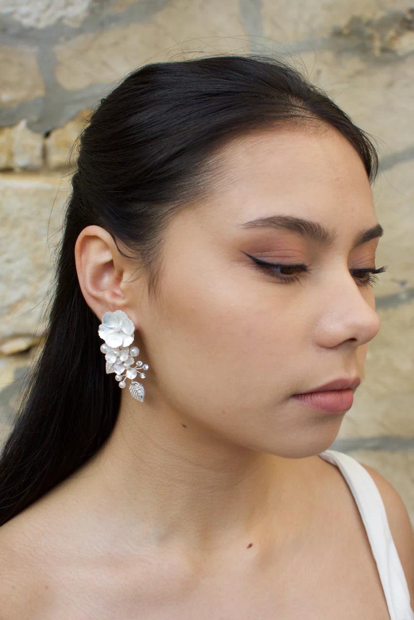 Aurelia Painted Silver Flower Drop Earrings