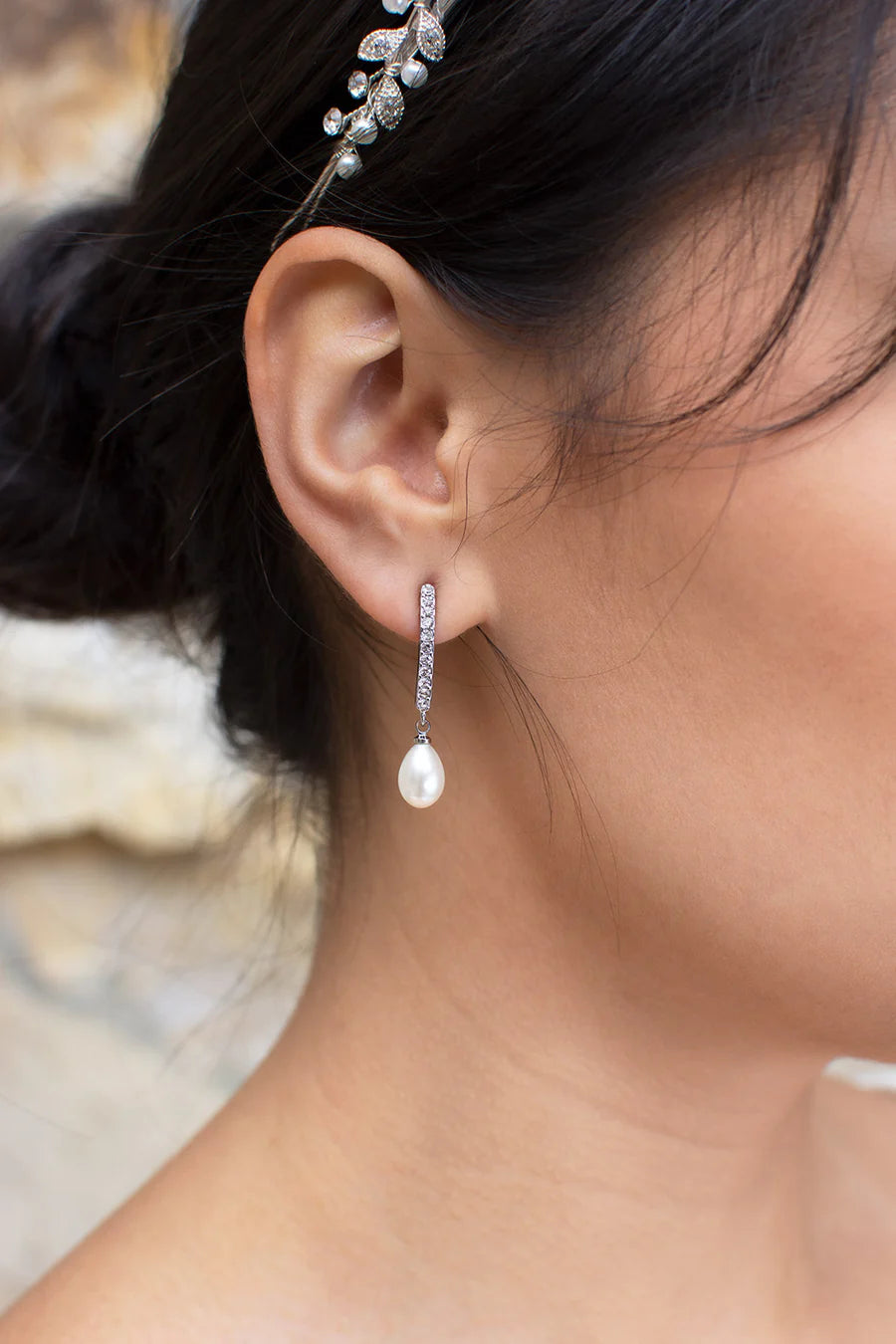 Audelia Pearl Bridal Teardrop Earrings