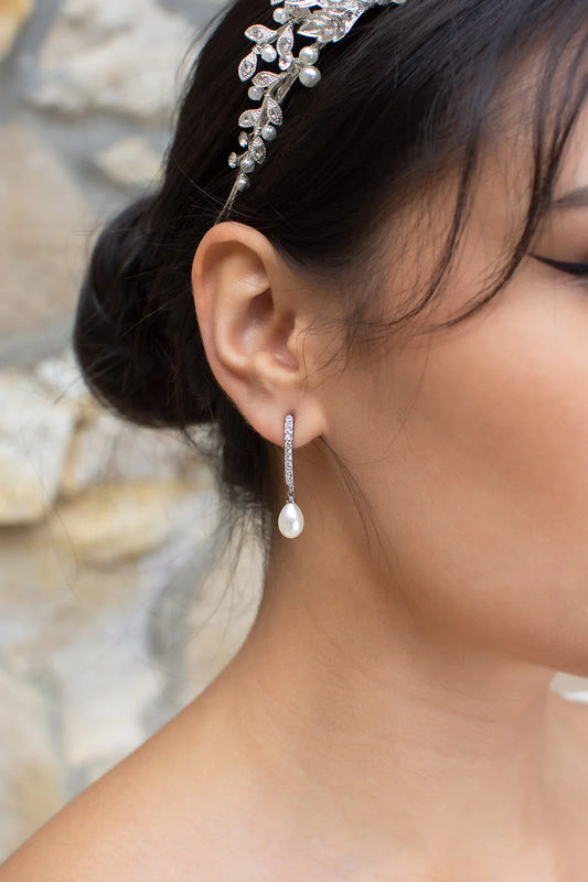 Audelia Pearl Bridal Teardrop Earrings